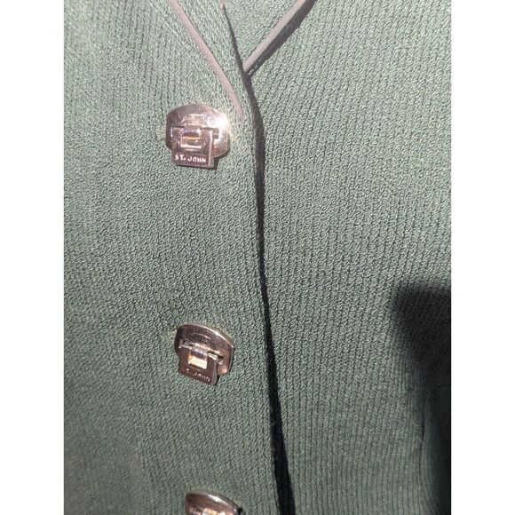 St. John Collection Santana Knit Jacket Blazer Dark Green Gold Buttons Size 4 - Picture 3 of 5